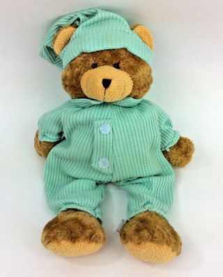 Aurora Teddy Bear Thermal Waffle Pajamas Green Blue Plush Stuffed 15 "