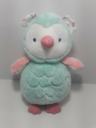 Carters Baby Owl Plush Teal Aqua Pink Floral 8 " Soft Stuffed Animal Toy Cute