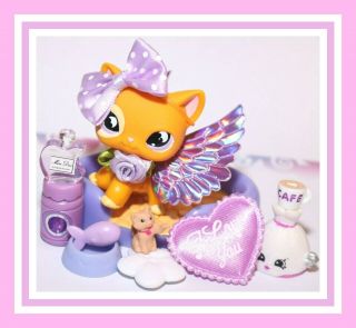 ❤️authentic Littlest Pet Shop Lps 855 Shorthair Cat Kitty Moon Eyes Bed Wings❤️