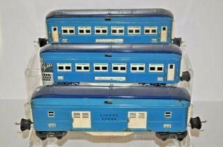 Lionel Prewar Set Of (3) 2613 - 14 - 15 Blue Comet Passenger Cars
