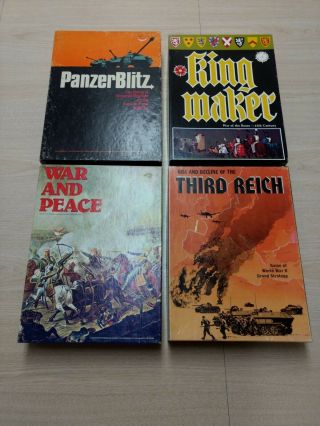 4 Avalon Hill Board Games Panzerblitz,  War And Peace,  King Maker & Third Reich