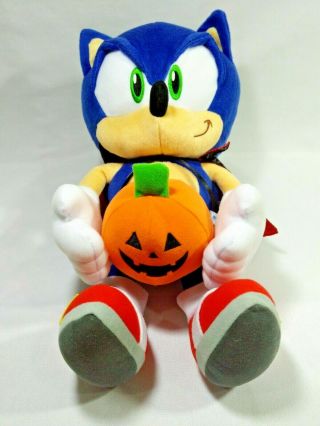 Sega Sonic The Hedgehog Halloween Pumpkin Joypolis Plush Doll Toy Japan Mwt 15 "