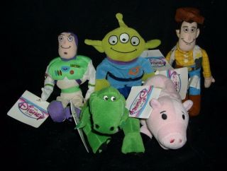 5 Disney Store Toy Story Woody Buzz Alien Rex Bean Bag Stuffed Animal Plush Toy