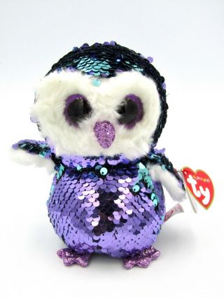 Ty Beanie Flippables 6 " Moonlight Color Changing Sequins Owl Plush -