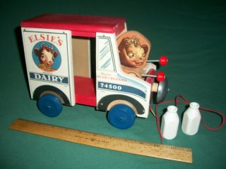 Elsie’s Dairy Borden Milk Truck W/bell Wooden Pull Toy - Fisher - Price 2000