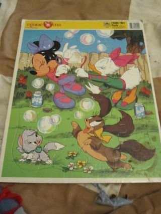Vintage Golden Frame Tray Puzzle Disney Minnie Mouse Daisy Duck Bubbles