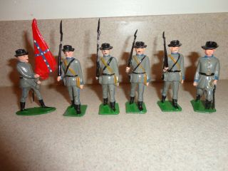 Vintage Lead Toy Soldiers Confederate Uniform X 6 Marked Johillco England