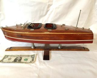 Vtg Chris Craft Barrel Back Detailed Wooden Boat Model On Stand 18 " Long -