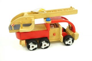 Plan Toys Fire Truck Wooden Toy Red All Wood Japan 3