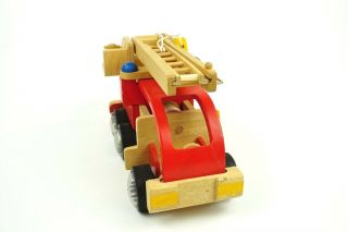 Plan Toys Fire Truck Wooden Toy Red All Wood Japan 4