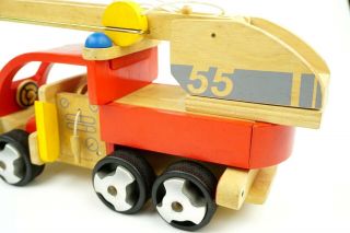 Plan Toys Fire Truck Wooden Toy Red All Wood Japan 5