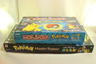 Vintage 1999 Pokemon Master Trainer Board Game Milton Bradley And Monopoly