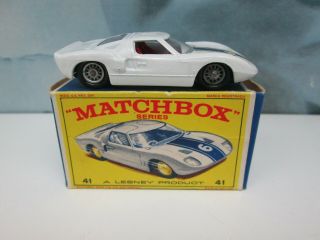 Matchbox/ Lesney 41c Ford Gt White / Wire Wheels Boxed