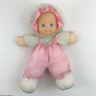 Vtg 1990 Fisher Price Puffalumps Kids Pink Plush Vinyl Face Merri Baby Doll