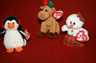 Ty Jingle Beanies Coolstina Snowgirl,  Herld Reindeer,  Snowbank Penguin Mini