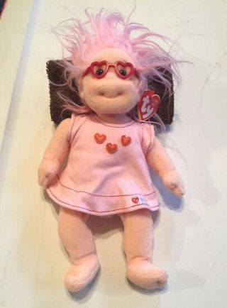 Ty Beanie Baby Kids - Luvie Girl With Pink Hair In A Pink Dress - Mwmt
