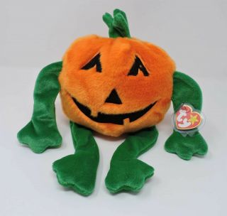 Ty Beanie Buddy Pumkin The Pumpkin Plush Orange Green Soft Toy Stuffed Animal