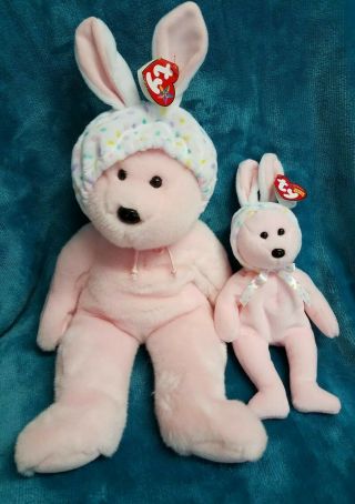 Ty Buddy & Beanie Babies Bonnet Teddy Bear Wearing Bunny Ears 2005 Mwmts