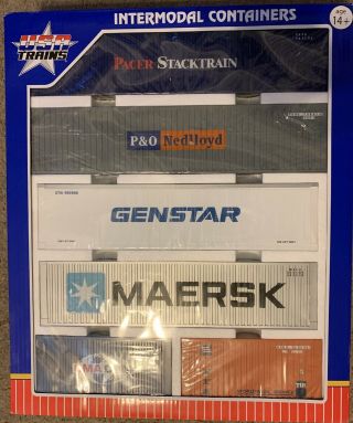 Usa Trains R1711y Intermodal Multipack Set 5 - 6 Containers Hard Item To Find