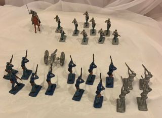 26 Pc Toy Soldiers Lead Die Cast Metal Us Civil War Blue And Gray