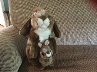 Fao Schwarz Lop Eared Bunny Rabbit W Baby Bunny Plush Brown 13 " Stuffed Animal