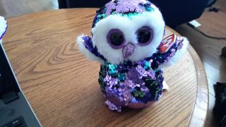Ty Beanie Boos Flippables 6 " Moonlight Color Changing Sequins Owl Plush