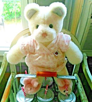 1985 Vintage Gund Teddy Two - Shoes White Teddy Bear Pink Bunny Slippers Plush Pjs
