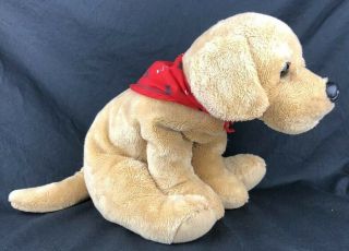 Fao Schwarz Tan Golden Retriever Lab Puppy Red Bandana Plush Stuffed Dog Beanie