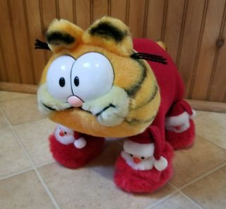 1981 Christmad Garfield Cat My Santa Slippers Plush -