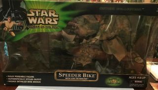 Star Wars Large Power Of The Force Speeder Bike With Luke Skywalker 2001 Nib 12 "
