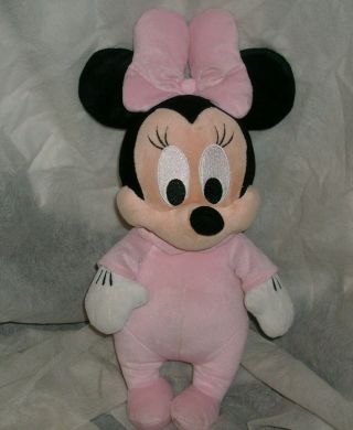 14 " Disney Babies Minnie Mouse Stuffed Animal Plush Toy Doll Pink Pajamas Baby