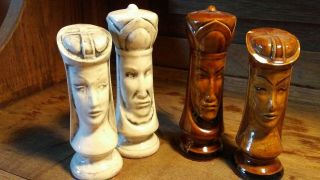 Vintage Duncan Porcelain Ceramic Bisque Medieval Gothic Brown & White Chess Set 2
