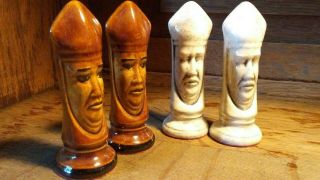 Vintage Duncan Porcelain Ceramic Bisque Medieval Gothic Brown & White Chess Set 7