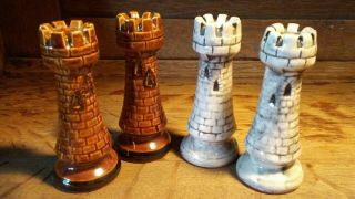 Vintage Duncan Porcelain Ceramic Bisque Medieval Gothic Brown & White Chess Set 8