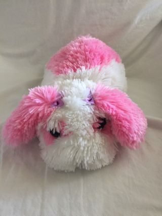 Aurora Pink White Fluffy Shih Tzu Plush Stuffed Puppy Dog Purple Bows Euc 13 "