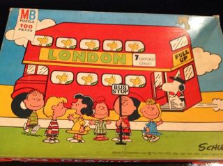 Vintage 1966 Peanuts 100 Piece Jigsaw Puzzle London Bus Complete Boxed Htf