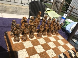 Chess Set Aztec Mayans Warriors V’s The Spanish Conquistadors.  bought 1966 3