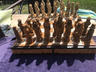 Chess Set Aztec Mayans Warriors V’s The Spanish Conquistadors.  bought 1966 7