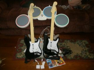 Nintendo Wii Drum Set Drums,  2 Guitars,  2 Dongles,  Pedal,  Games,  Mic