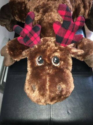 Adorable 2 Ft Dan Dee Collectors Choice Plush Moose W/ Red Black Plaid Antlers
