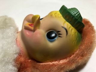 Vintage My Toy Rubber Face Stuffed Plush Duck 1964 Green Hat Peach White Animal 4