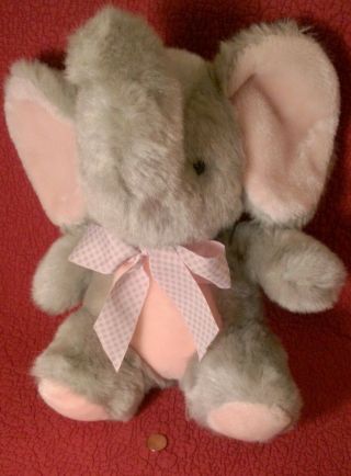 13 " Sitting Gray Elephant Pink Ears Belly Feet Plush Stuffed Animal Toy