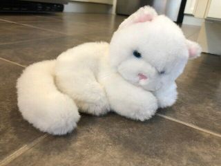 Vintage 1980s White Cat Musical Wind Up Plush Toy