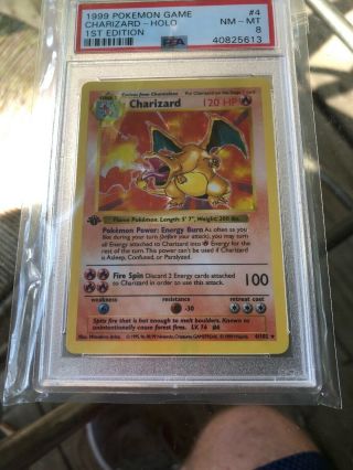 Psa 8 Charizard 1999 Pokemon 1st Edition Thick Stamp Shadowless 4 Holo Nm -