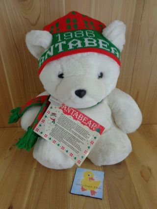 1986 Santa Bear 18 " Plush White Teddy Bear Dayton Hudson Tags Attached