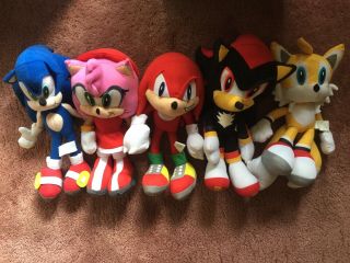 Sonic The Hedgehog,  Shadow,  Knuckles,  Tails,  And Amy Plush Toys 8 Inches Tall