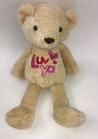 Dan Dee Luv Ya Teddy Bear Cream Tan Plush Floppy Stuffed Animal Heart Love 14 "