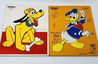 2 Vintage Playskool Wooden Puzzles Walt Disney Pluto & Donald Duck
