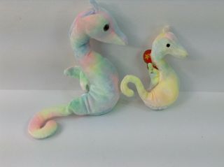 Teenie Beanie Babies Neon Seahorses (pair) 1999 Teenie Beanie Baby 9 " And 6 "