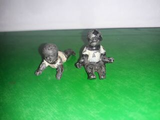 L8 2 X Pre War? Civilian Figure (solid Lead) (negro/black Baby Crawling/sitting